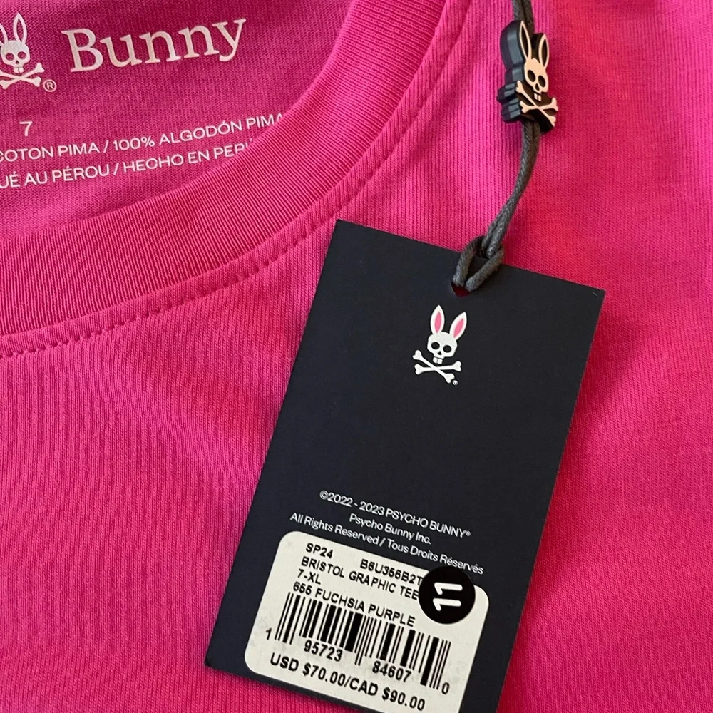 Psycho Bunny Fuchsia Men’s Classic Crew Neck T-Shirt with Logo (Size 7-XL) - Picture 5 of 5